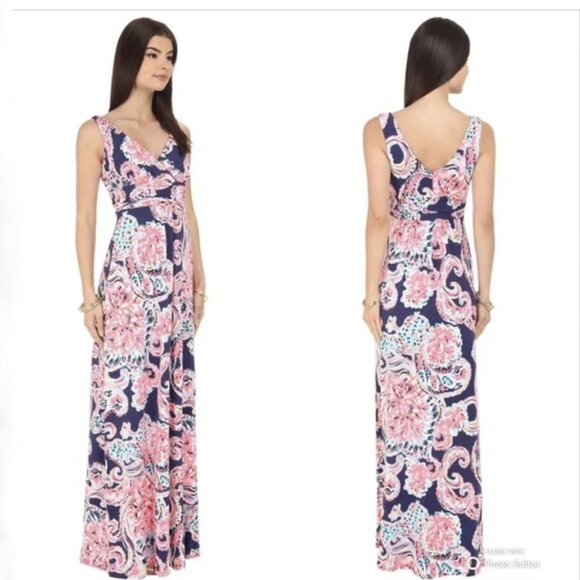 Lilly Pulitzer Women Sloane Maxi Dress L Pop Up For The Halibut Sleevele… - Picture 2 of 11